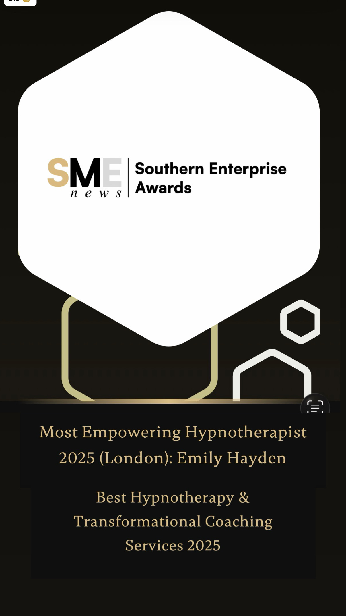 SME News Most Empowering Hypnotherapist 2025 award